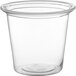 A clear plastic Choice portion cup with a round rim.