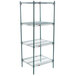 A Metroseal 3 metal wire shelving unit with four shelves.