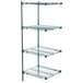 A green Metro Super Erecta wire shelving add on unit with three shelves.