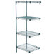 A Metroseal 3 green wire shelving add on unit with three shelves.