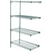 A green Metro Super Erecta wire shelving add-on unit with three shelves.