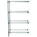 A green Metro Super Erecta wire shelving add-on unit with four shelves.
