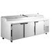 A Beverage-Air stainless steel three door refrigerated pizza prep table.