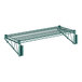 A Regency green epoxy wire wall mount shelf with metal supports.