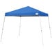 A blue tent with white poles.