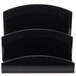 A black plastic Cal-Mil hotel room packet organizer with three curved edges.