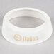 A white plastic circular Tablecraft dispenser collar with beige lettering reading "Fat Free Italian"