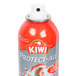 A red and grey SC Johnson Kiwi spray can with white cap and the words "Rain and Stain Protect All"