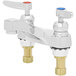 A T&S deck mounted lavatory faucet with lever handles on a white background.