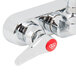A chrome T&S wall mounted workboard faucet with lever handles.