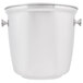 A silver stainless steel wine bucket with handles.