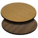 A Flash Furniture natural and walnut reversible laminated round table top with wood surfaces.