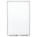 A Quartet magnetic porcelain white board with a silver aluminum frame.