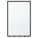 A whiteboard with black aluminum frame with markers on it.