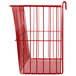 A Metro flame red wire storage basket with wire handles.