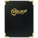 A black leather-like Menu Solutions Royal Select menu cover with gold trim.