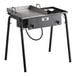 A Backyard Pro double burner outdoor range with griddle plate on a table outdoors.