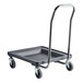 A gray dish rack and glass rack dolly with a 31-inch handle and four swivel casters.