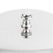 A Town stainless steel compote dish cover with a knob on top over a white surface.