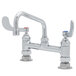 A T&S chrome deck-mounted pantry faucet with wrist handles.