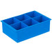 A blue silicone rectangular container with six cube-shaped compartments.