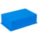 A blue silicone rectangular ice mold with 6 compartments.