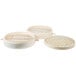 A white round Town Bamboo Steamer basket with three lids with holes.