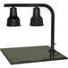 A black Hanson Heat Lamps carving station with two shades over a black synthetic granite base.