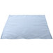 A white cloth with a blue border on a white surface.