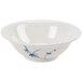 A white bowl with blue bamboo design.