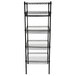 A black wire shelving unit with 4 baskets and 1 shelf.
