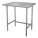 An Advance Tabco stainless steel work table with galvanized legs and a rectangular top.