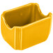 A yellow ceramic container with a curved edge.