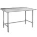An Advance Tabco stainless steel work table with galvanized legs and a rectangular top.