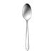 A close-up of a Sant'Andrea Mascagni II stainless steel European teaspoon with a white handle.