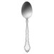 An Oneida Satinique stainless steel oval bowl soup spoon with a curved handle.