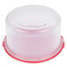 A Rubbermaid plastic cake storage container with a red lid.