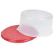 A white Rubbermaid plastic cake keeper with a red lid.