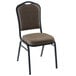 A brown National Public Seating stackable banquet chair with black frame.