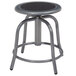 A National Public Seating gray metal lab stool with a black seat.
