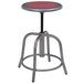 A gray National Public Seating lab stool with a burgundy steel seat.