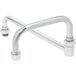 A T&S chrome faucet nozzle with a double-jointed swing nozzle and a chrome handle.