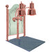 A Hanson Heat Lamps bright copper carving station with natural granite base and etched sneeze guard over a blue surface.