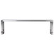 A stainless steel metal shelf with two legs.