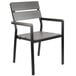 BFM Seating PH201CGRTK-BL Seaside Black Stackable Aluminum Outdoor / Indoor Armchair with Gray Synthetic Teak Back and Seat Main Thumbnail 2