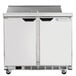 A white stainless steel Beverage-Air refrigerator with two doors.