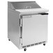 A Beverage-Air stainless steel refrigerated sandwich prep table with a door open.