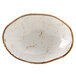 A white TuxTrendz Capistrano bowl with brown specks on it and a brown rim.