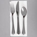 WNA Comet REFROLL3 Reflections 17" x 17" Wrapped Linen-Feel White Napkin and Stainless Steel Look Heavy Weight Plastic Cutlery Set - 30/Pack Main Thumbnail 3