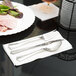 WNA Comet REFROLL3 Reflections 17" x 17" Wrapped Linen-Feel White Napkin and Stainless Steel Look Heavy Weight Plastic Cutlery Set - 30/Pack Main Thumbnail 7